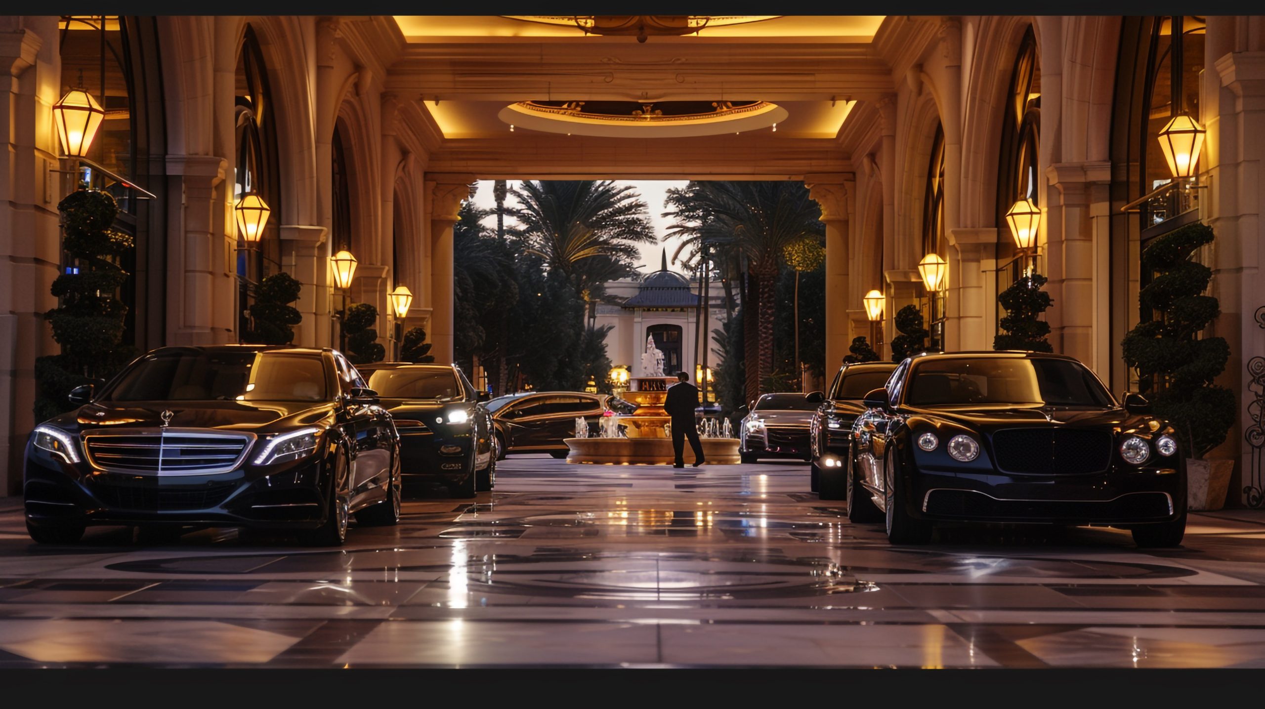 hotel-entrance-driveway-featuring-fountain-with-luxury-cars-welcoming-staff Luxuriance